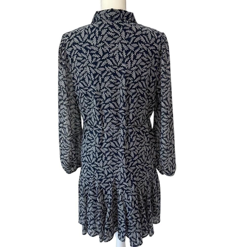 LOFT Shirt Dress Long Sleeve Navy White Leaf Print Mini Flounce Swing Size M - Picture 4 of 11